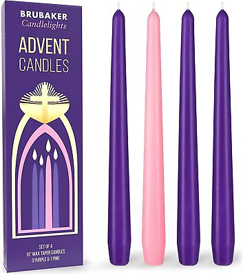 BRUBAKER Advent Candles Purple amp; Pink 10quot; Taper Candles Made in Europe $7.99