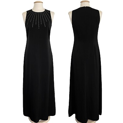 #ad Evan Picone Women Dress 8 Evening Black Sleeveless Sleek Embellished Rhinestone