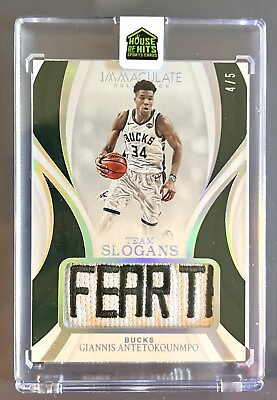 #ad Giannis Antetokounmpo 2019 20 Immaculate 4 5 Team Slogans GAME USED Logo Patch