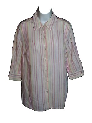 #ad Richard Malcom Top Women#x27;s 1X Button up Shirt Multi color Striped 3 4 Sleeve