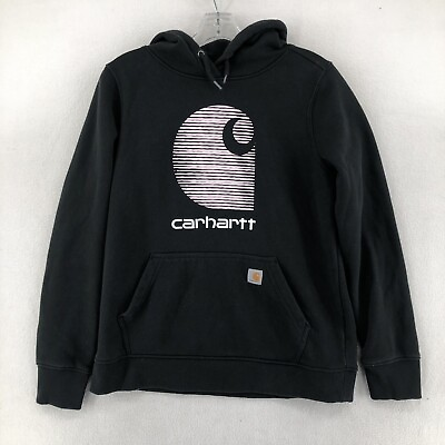 #ad Carhartt Youth Hooded Sweatshirt Size Medium 8 10 Black Relaxed Fit