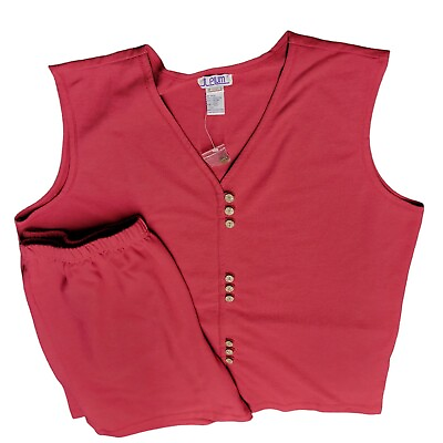 #ad JL Plum Red Sleeveless Button Down Top with Shorts Elastic Waist Women#x27;s 2XL