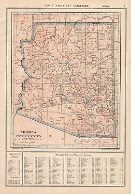 #ad 1914 Antique ARIZONA State Map Vintage Map of Arizona Gallery Wall Art 1607