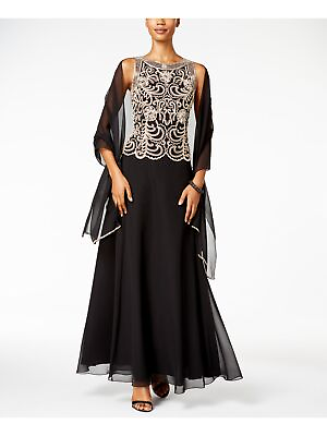 #ad JKARA Womens Black Gown Sleeveless Crew Neck Maxi Formal A Line Dress 8