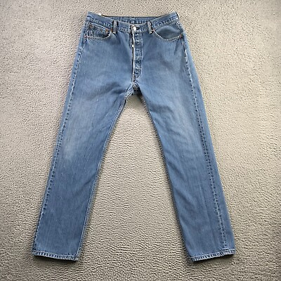 #ad Levi#x27;s Jeans Mens 38x38 Fits 35x33 Blue 501 Straight Leg Button Fly Denim Work