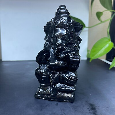 #ad Natural Obsidian Hand Carved Crystal Ganesha Realistic Crystal Healing Reiki