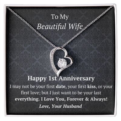 #ad Wife Necklace CZ Earring Jewelry Gift Set 1st Wedding Anniversary Heart Pendant