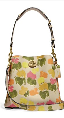 #ad ❤️ Coach Willow Shoulder Bag Floral Print Leather Bucket Bag Purse Crossbody