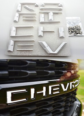 #ad 2020 Silverado 2500 3500 Custom front grille letter inserts Chevrolet White