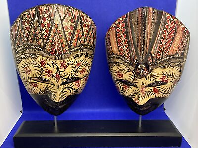 #ad Batik Masks Java Art Hand Carved amp; Painted Wood Male amp; Female Indonesia