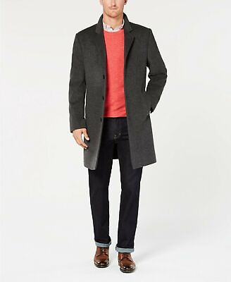 #ad Michael Kors MENS Madison Luxury Modern Fit Overcoat 42L Dark Heather Grey