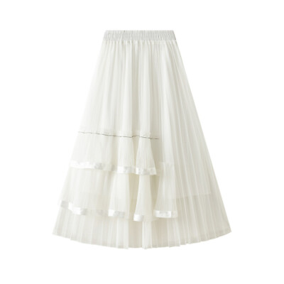 #ad Women#x27;s Ruffle Hem Layered Mesh Tutu A Line Pleated Midi Skirt