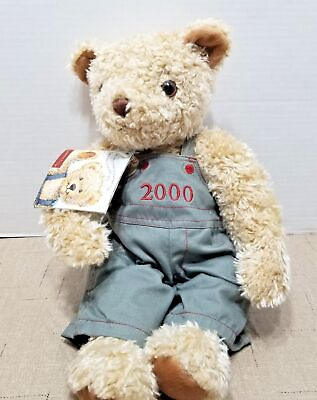 #ad Vintage Teddy Bear Stuffed Plush Animal Charter Club Tan Overalls 2000#x27;s 14quot;