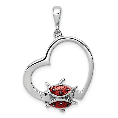 #ad Sterling Silver Heart With Enameled Ladybug Charm Pendant