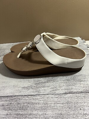 #ad FitFlop Women#x27;s Halo Metallic Trim Toe Post Sandals White Size 11