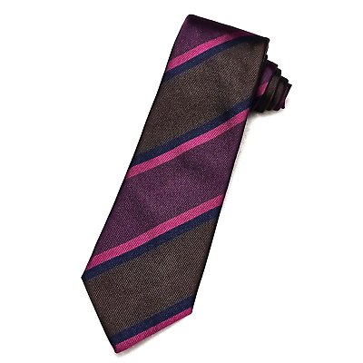 #ad Seaward amp; Stearn Silk Tie Purple Pink Blue Brown Diagonal Stripe Handmade 59quot;