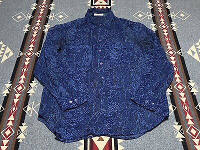 #ad Equipment Femme Silk Snakeskin Blue Pattern Buttondown Blouse Size S R1