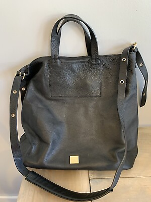 #ad Kooba Large Black Soft Leather Tote Bag Purse Handbag Outside Pockets Boho NICE