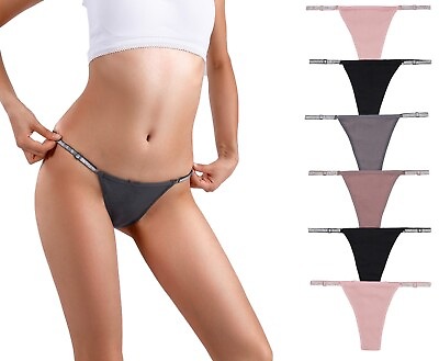 #ad Women Ribbed Cotton Adjustable Thongs Underwear Lot Shine Sexy Panties 6 Pack XL