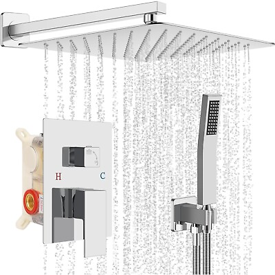 #ad Chrome Shower Faucet with 16 Inch Shower Head and Handheld Rainfall Shower Set