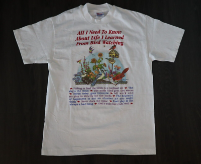 #ad Vintage 90s Bird Watching T Shirt Wildlife Funny Pun Single Stitch Large L White