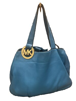 #ad Michael Kors Fulton Large Hobo Shoulder Bag Blue Leather 35S0SFTH3 Pebbled Purse