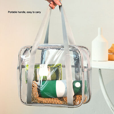 #ad Clear Makeup Bag Large Capacity Waterproof Zipper Closure Cosmetic Handbag Gray