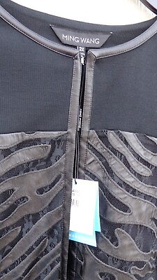 #ad Nwt MING WANG Black Jaquard Animal amp; Lace Blazer Jacket 2x $395 Leather Look TDF
