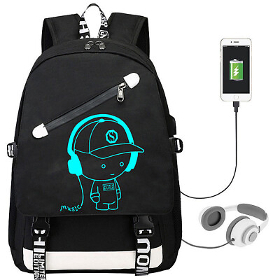 Luminous Men Boys Backpack School Loptop Bag Anime Bookbag w USB Charge Port 18quot; $19.93
