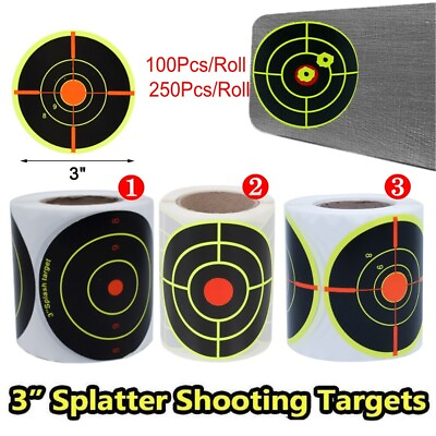 #ad 100 250Pcs 3quot; Shooting Self Adhesive Targets Splatter Reactive Stickers Paper US
