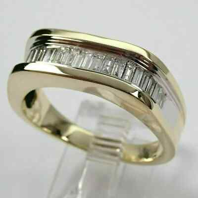 #ad 2 CT Baguette Cut Simulated Diamond Channel Set Band Ring 14k Yellow Gold Plated
