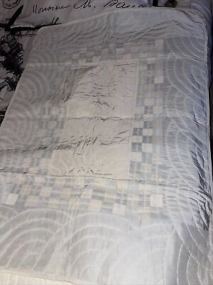 #ad Vintage Antique Baby Quilt Blanket Comforter Crib Infant Blue Silky Satin 45x34”