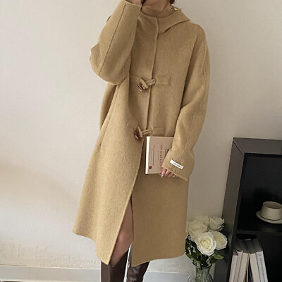 #ad Autumn Winter Womens Hooded Double Side Wool Coats Over Knee Jackets Outwear Sz