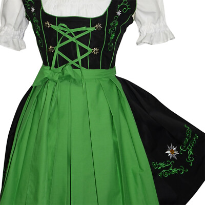 #ad Sz 8 S German Dirndl Women Oktoberfest Dress Waitress Short Black Party Bavarian