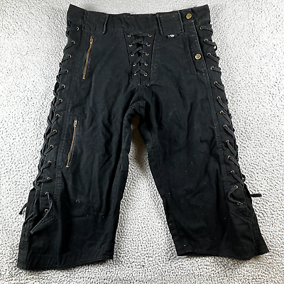 #ad Ratredz Shorts Mens 34 Black Side Lace Goth Punk Rave Burning Man Tactical Logo