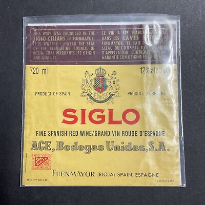 #ad Vintage 1970s Siglio Spanish White Wine UNUSED Paper Label Fuenmayor Spain Q1957