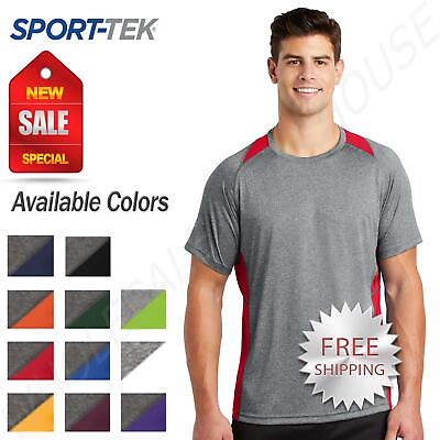 #ad Sport Tek Mens Short Sleeve Heather Colorblock Contender T Shrit ST361