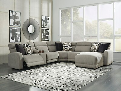 #ad SPECIAL Modern Gray Fabric Living Room Power Reclining Sectional Sofa Set IF0W