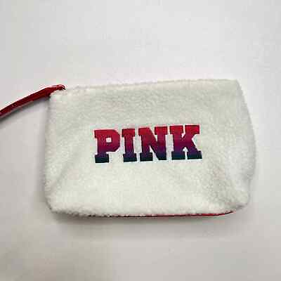 #ad Victoria#x27;s Secret Pink White Sherpa Cosmetic Bag Pouch