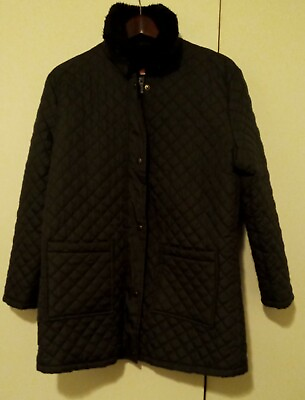 Totes Women Black Quilted Plaid Lined Zip Up Coat Large $49.00
