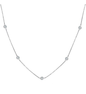 #ad 925 Solid Sterling Silver Round CZ Crystal Station Necklace Cable Chain 6 Sizes