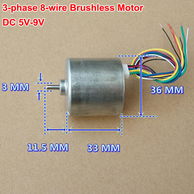 #ad Micro Mini 36mm DC Brushless Motor 3 phase 8 wire Hall Sensor DC 6V 9V 7600RPM