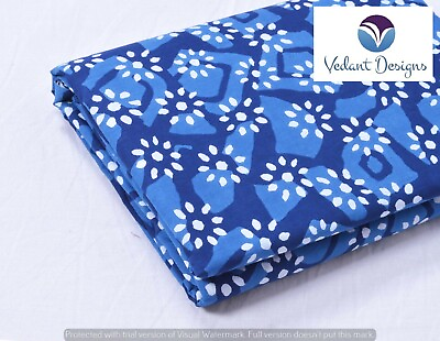 #ad 5 Yard Blue Hand Block indigo Blue Cotton Fabric Dressmaking Sewing