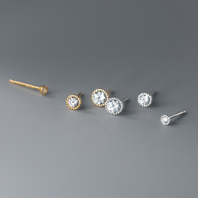 #ad 925 Sterling Silver 3 4 5 mm Clear Crystal Ladies Stud Earrings Gift