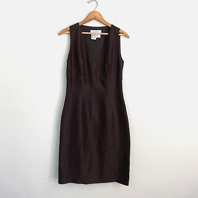 #ad Max Mara Linen Silk Dress Women Size 8 Dark Brown Sleeveless