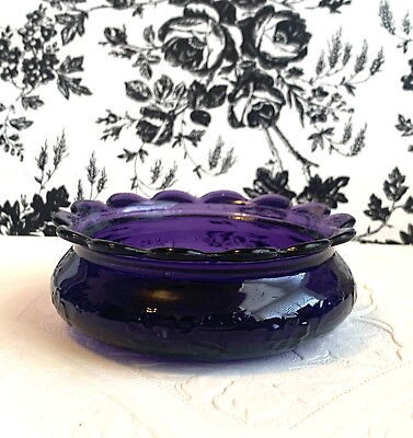 #ad Vintage Purple Glass Trinket or Vanity Dish Ring Holder Scalloped Edge