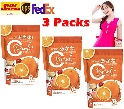 #ad 3 X Akane C Brink Collagen amp; Vitamin C Powder Brighten Skin Orange
