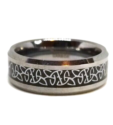#ad Tungsten Carbide Ring Irish Celtic Wedding Black Men#x27;s Band 8mm Viking Knot