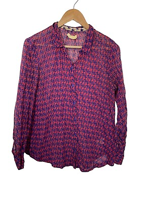 #ad Hei Hei Anthropologie Button Up Shirt Blouse Giraffe Print Purple Red Size Small