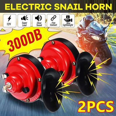 #ad 2x 12V 300DB Super Loud Train Horn Waterproof Motorcycle Car Truck SUV Boat Red